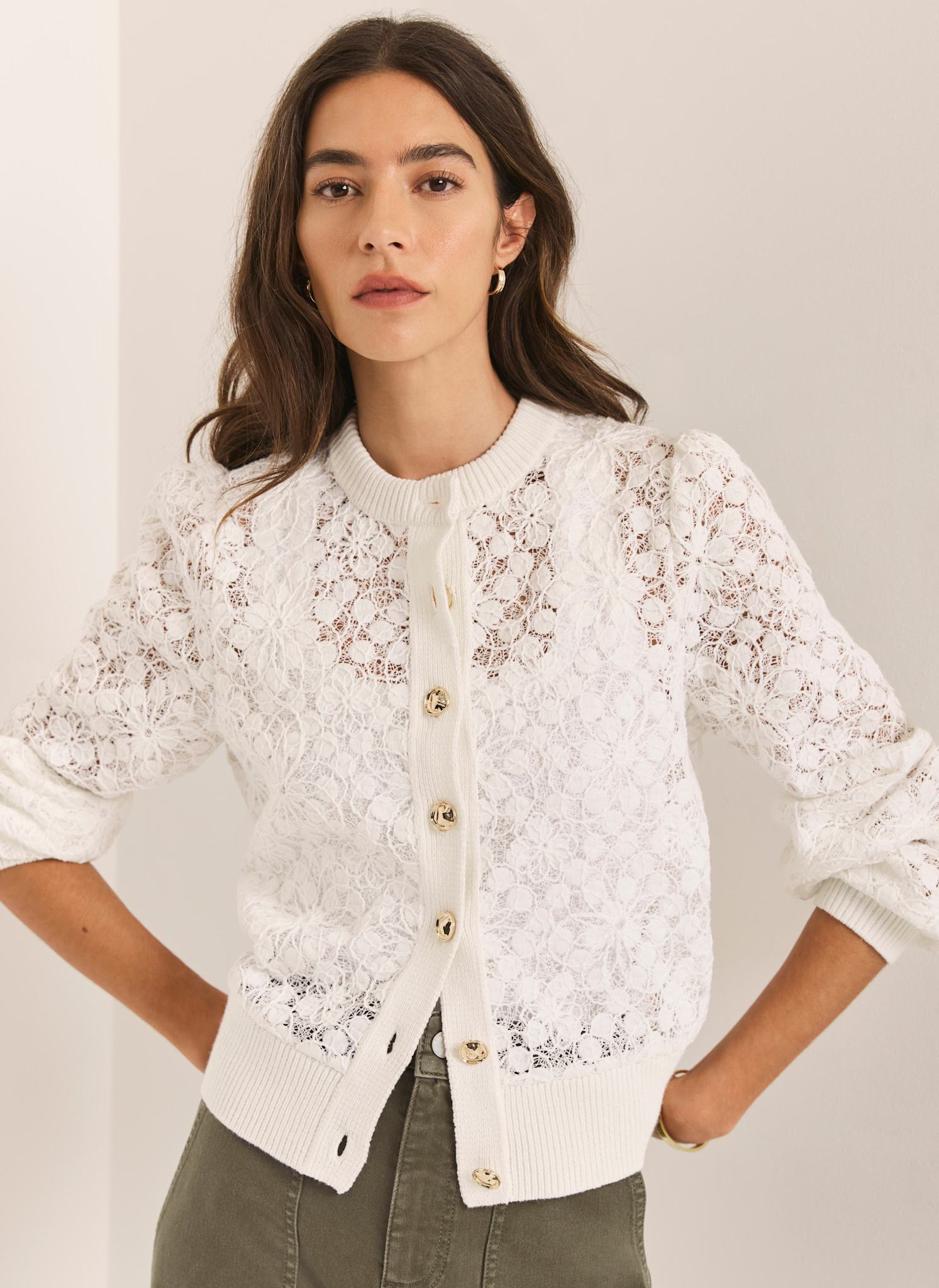 Cream Lace Cotton Blend Jacket