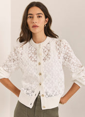 Cream Lace Cotton Blend Jacket