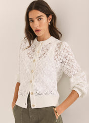 Cream Lace Cotton Blend Jacket