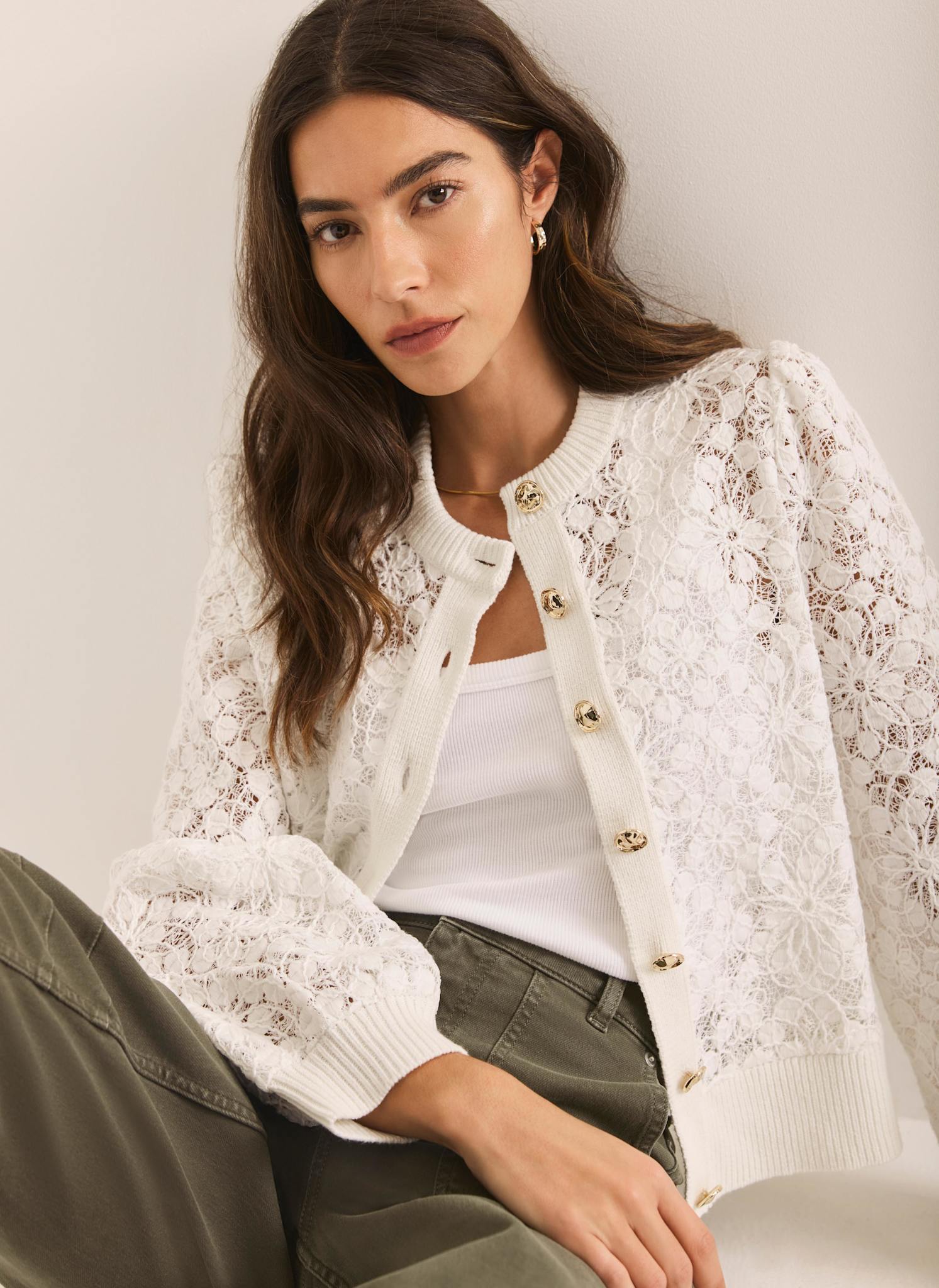 Cream Lace Cotton Blend Jacket