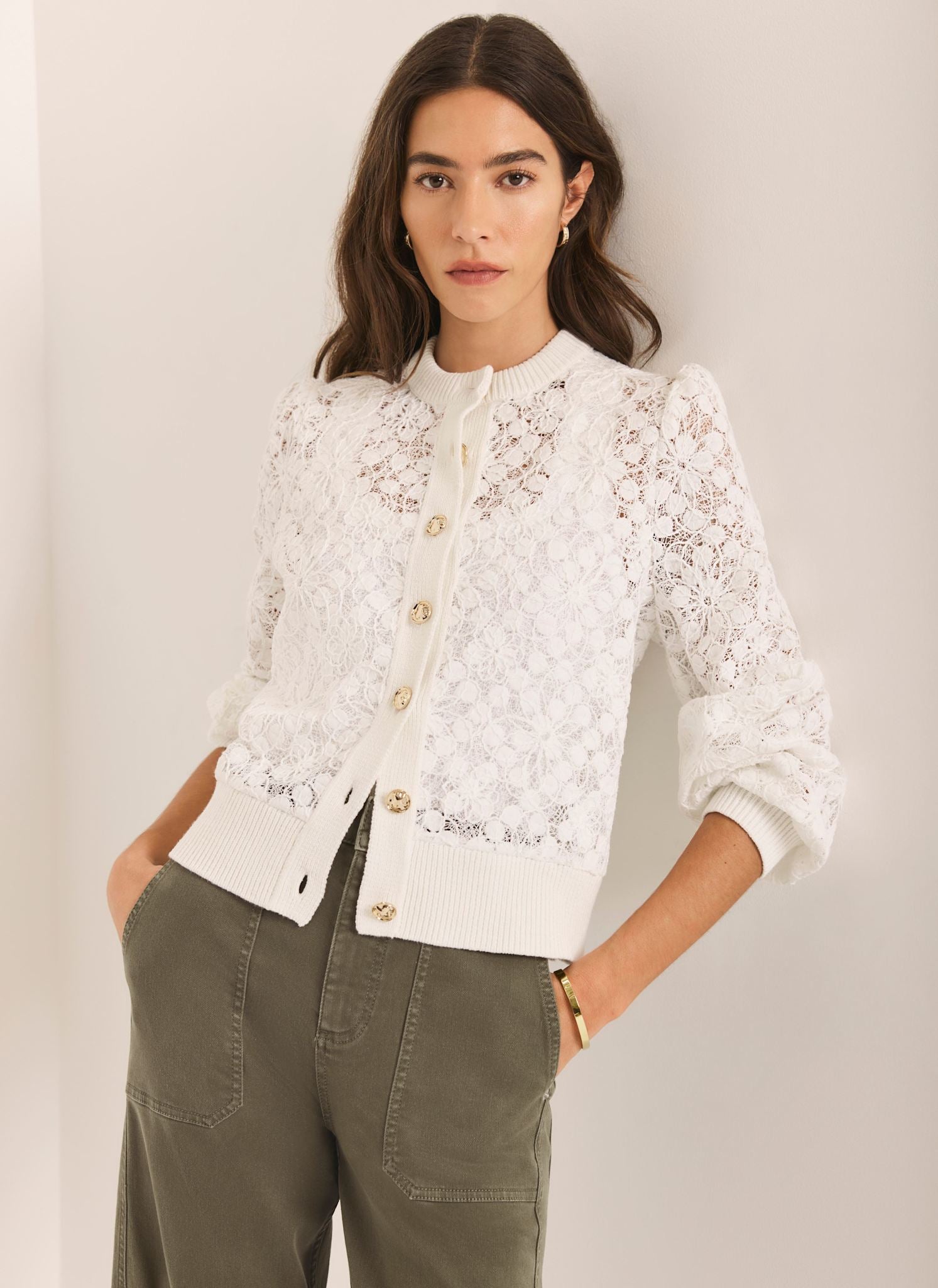 Cream Lace Cotton Blend Jacket