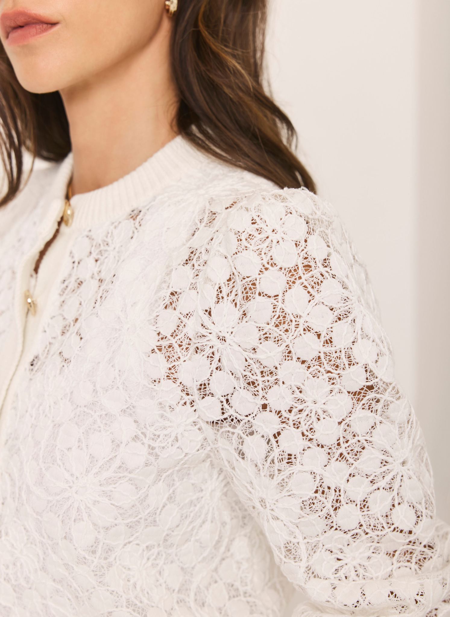 Cream Lace Cotton Blend Jacket