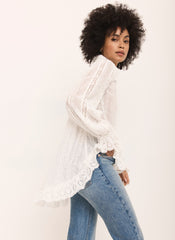 Cream Broderie Trim Longline Blouse
