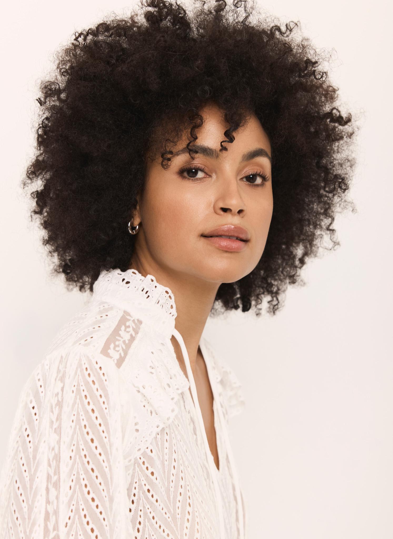 Cream Broderie Trim Longline Blouse