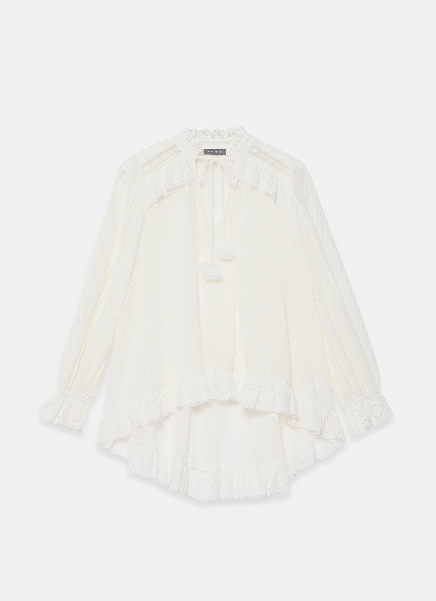 Cream Broderie Trim Longline Blouse