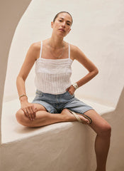 White Cotton Lace Trim Camisole Top