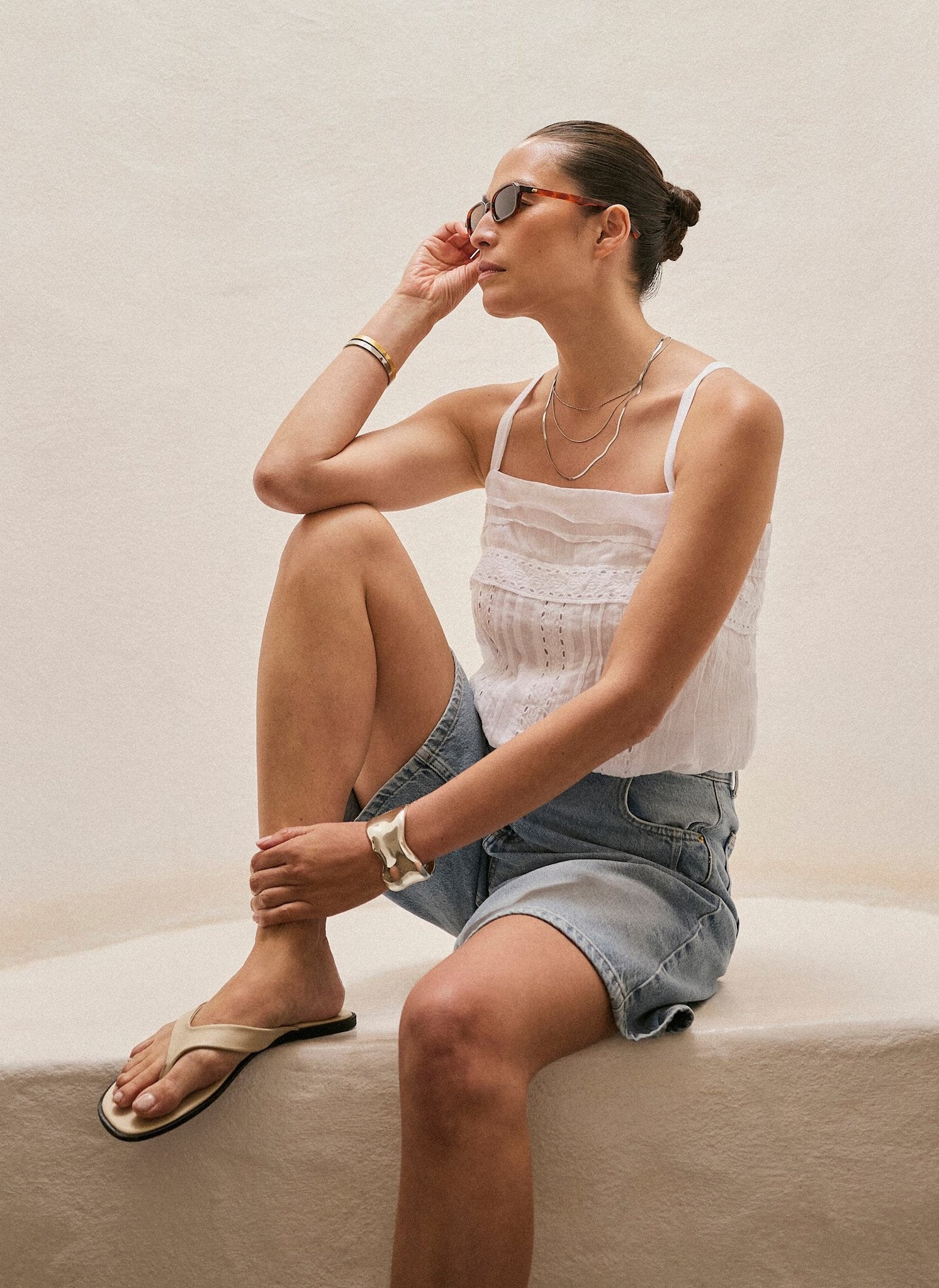 White Cotton Lace Trim Camisole Top