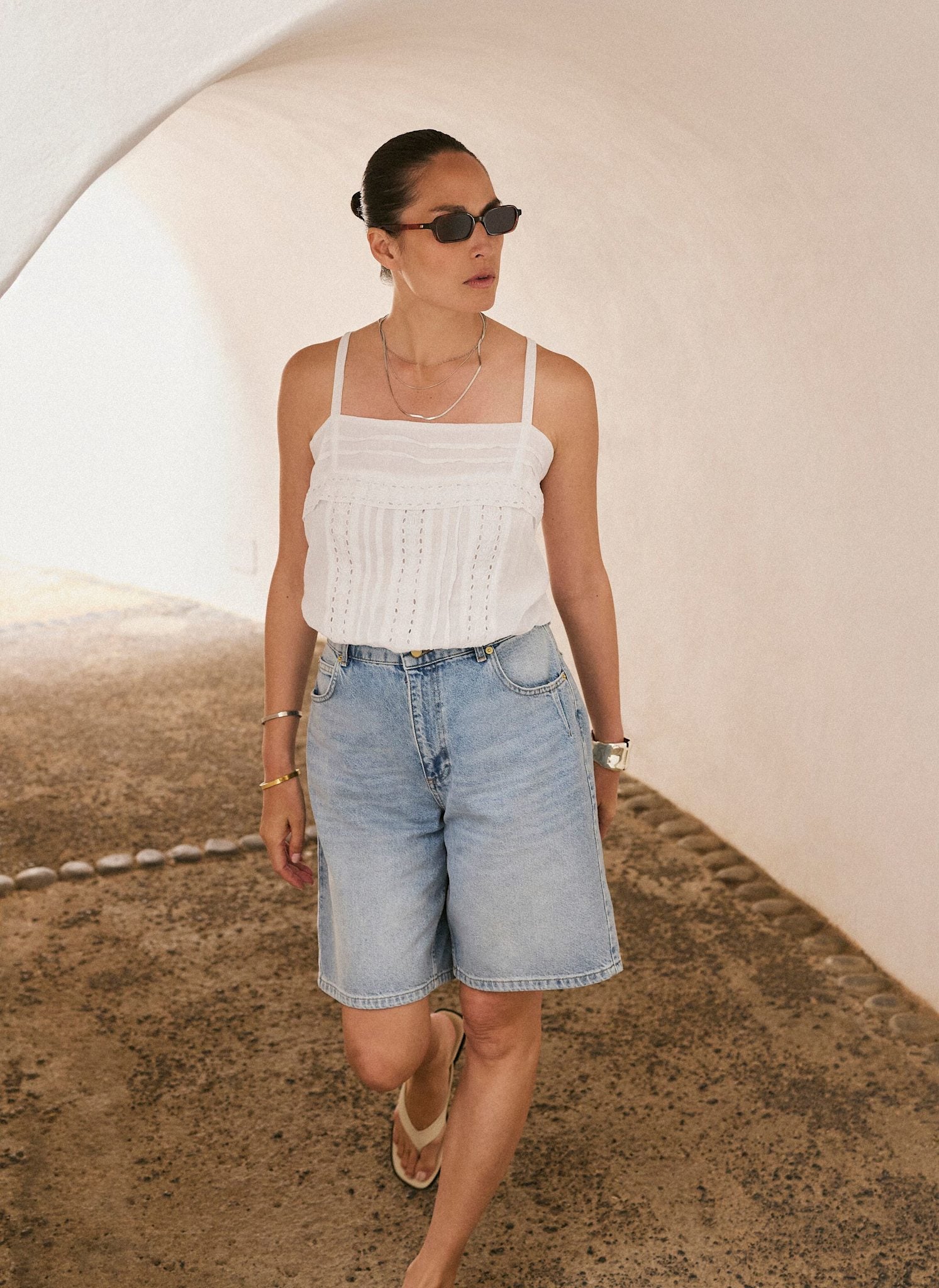 White Cotton Lace Trim Camisole Top