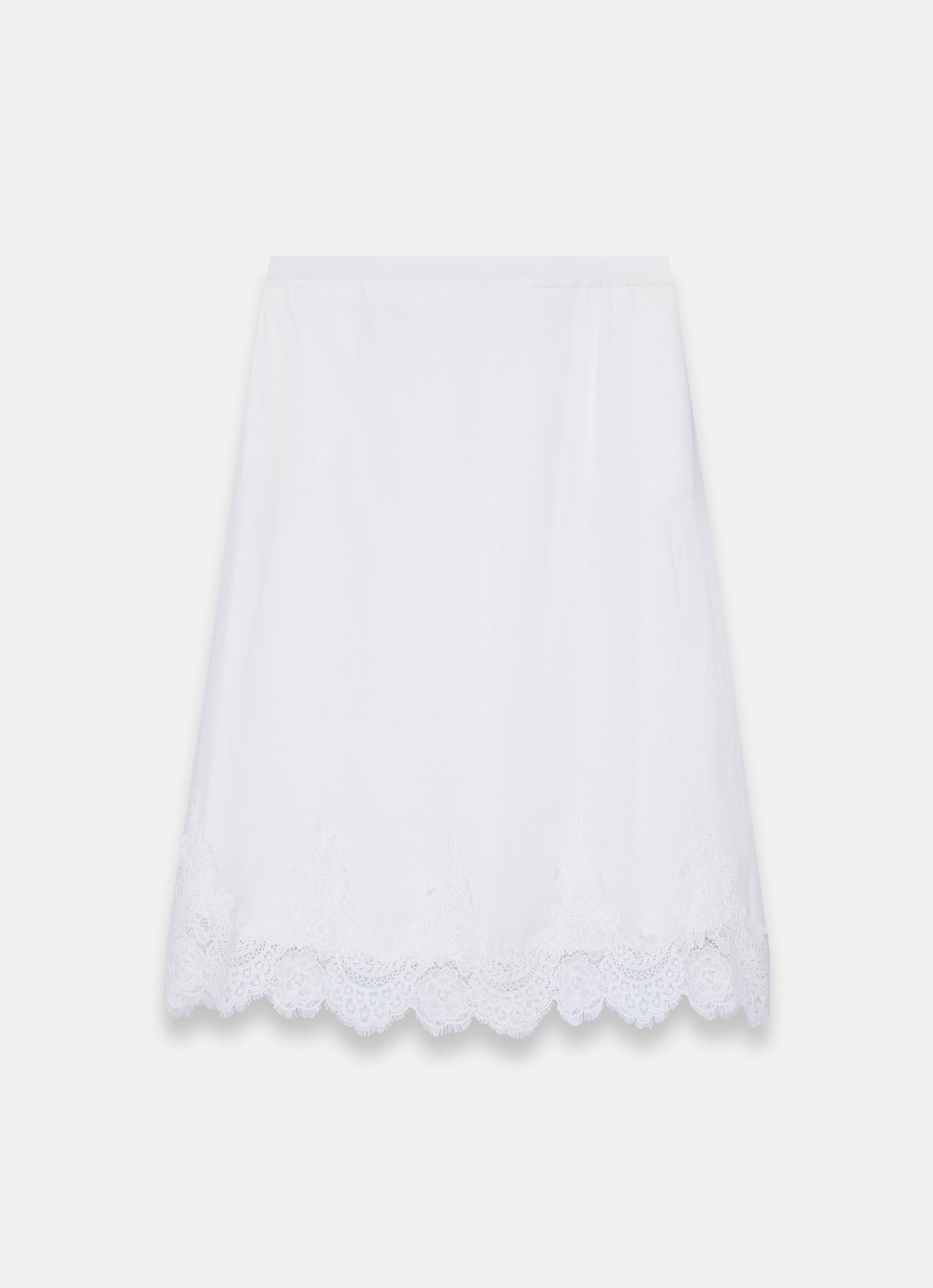 White Ramie Lace Trim Midi Skirt