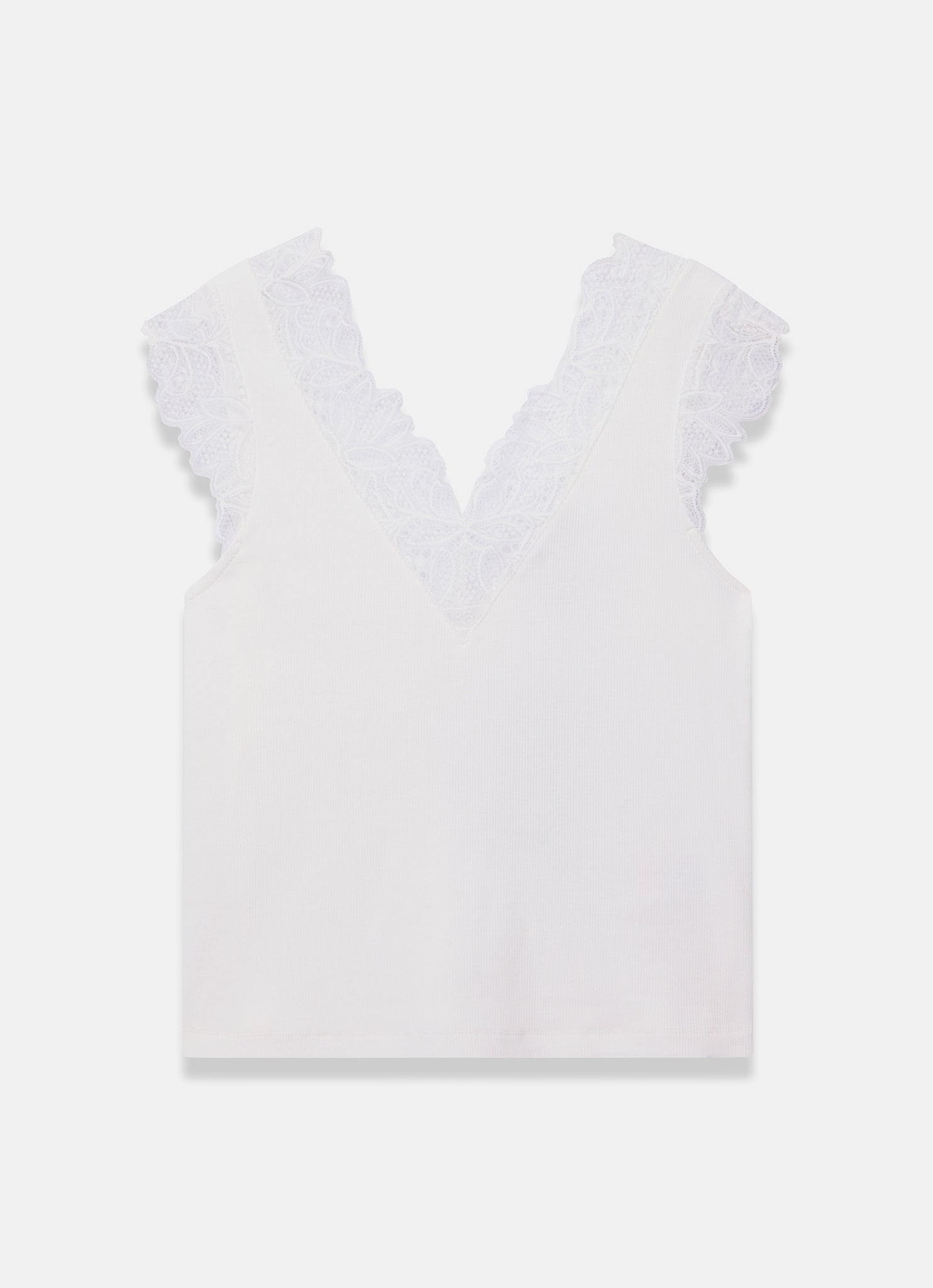 White Cotton Blend Lace Detail Top