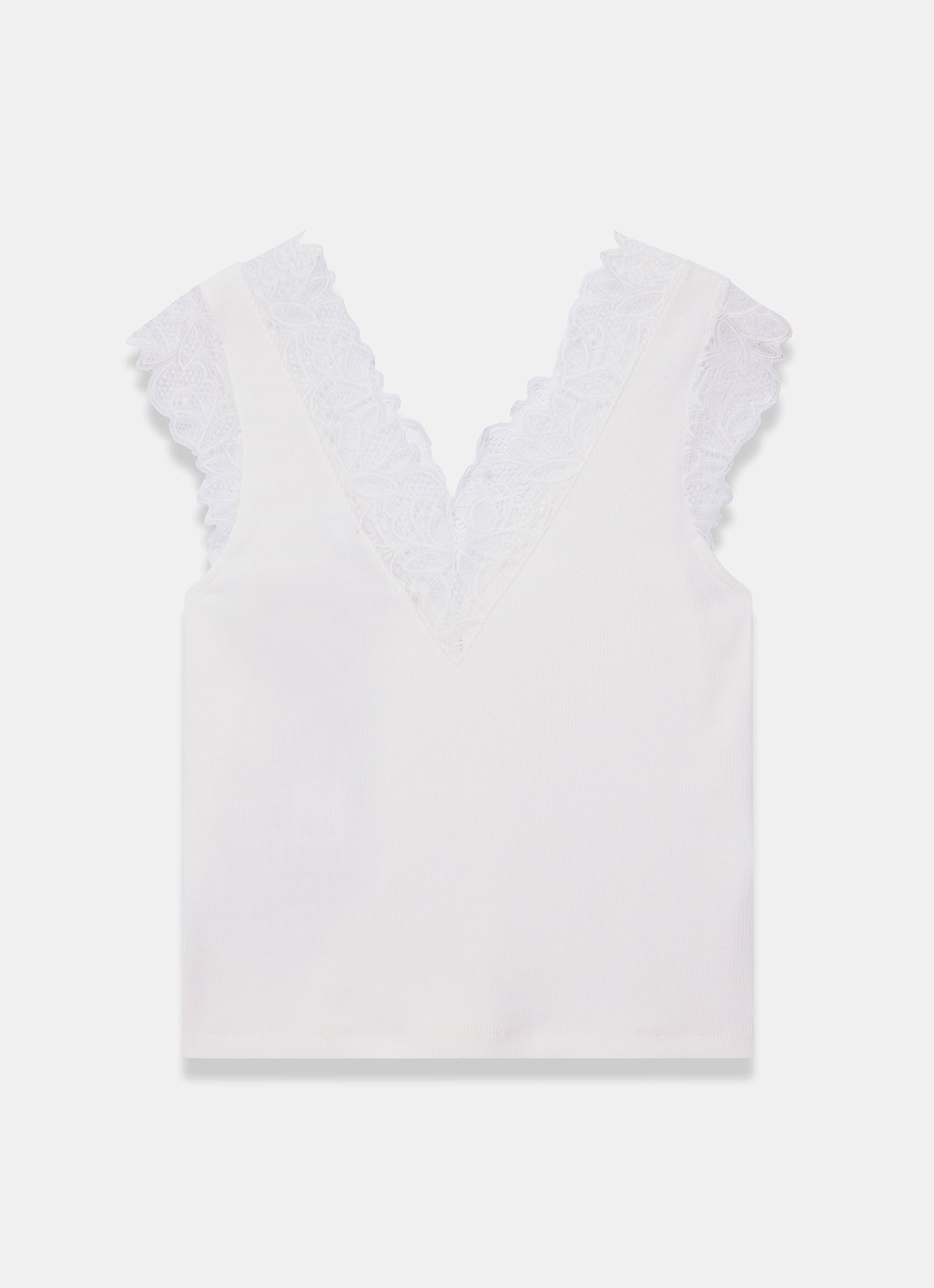 White Cotton Blend Lace Detail Top