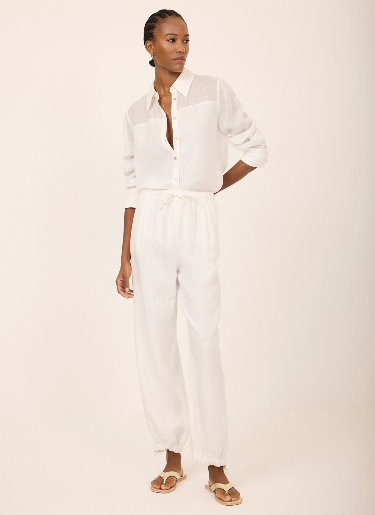 White Linen Balloon Trousers