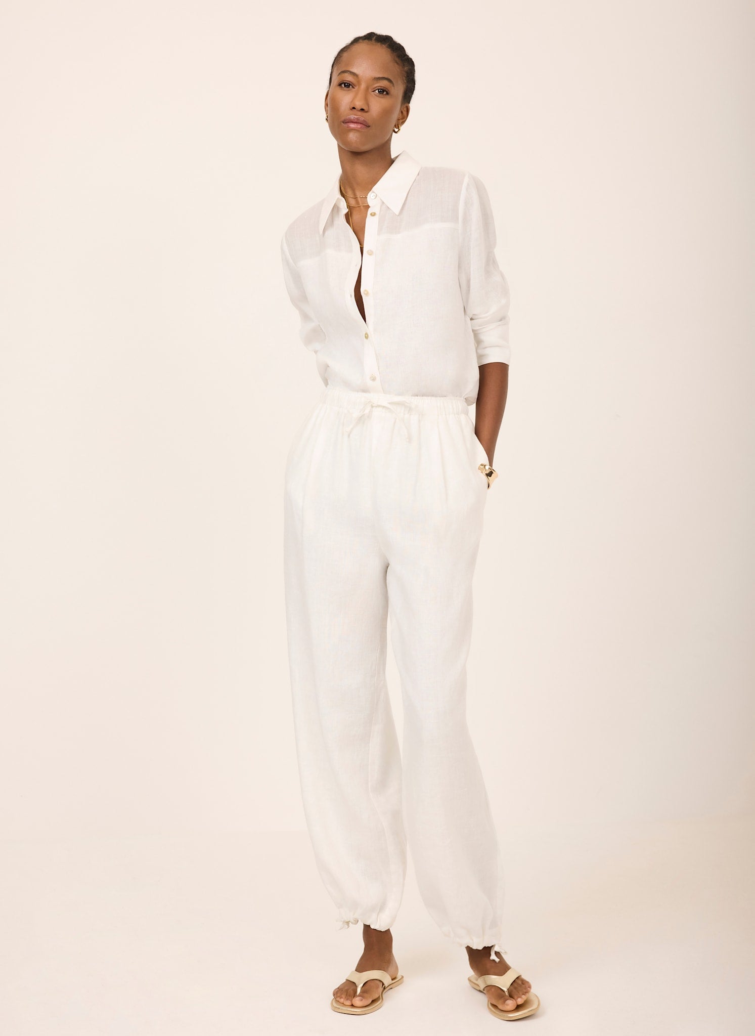 White Linen Balloon Trousers