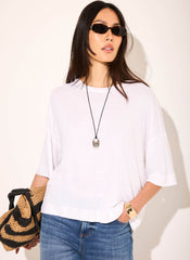 White Linen Blend Boxy T Shirt