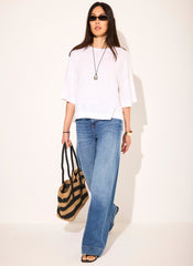 White Linen Blend Boxy T Shirt