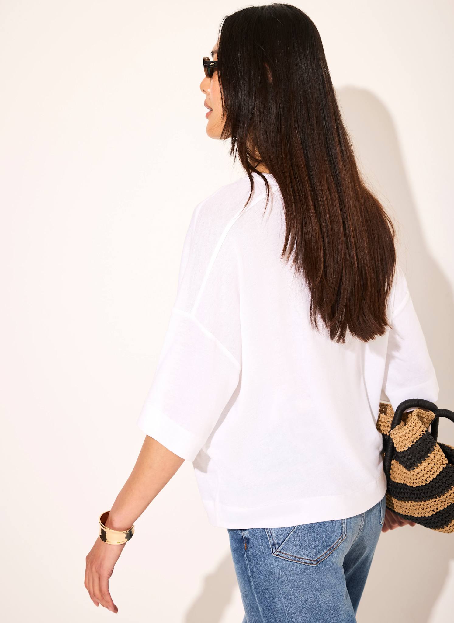 White Linen Blend Boxy T Shirt