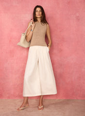Cream Linen Blend Cropped Trousers