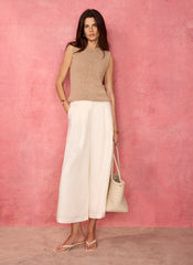 Cream Linen Blend Cropped Trousers