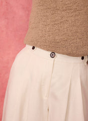 Cream Linen Blend Cropped Trousers