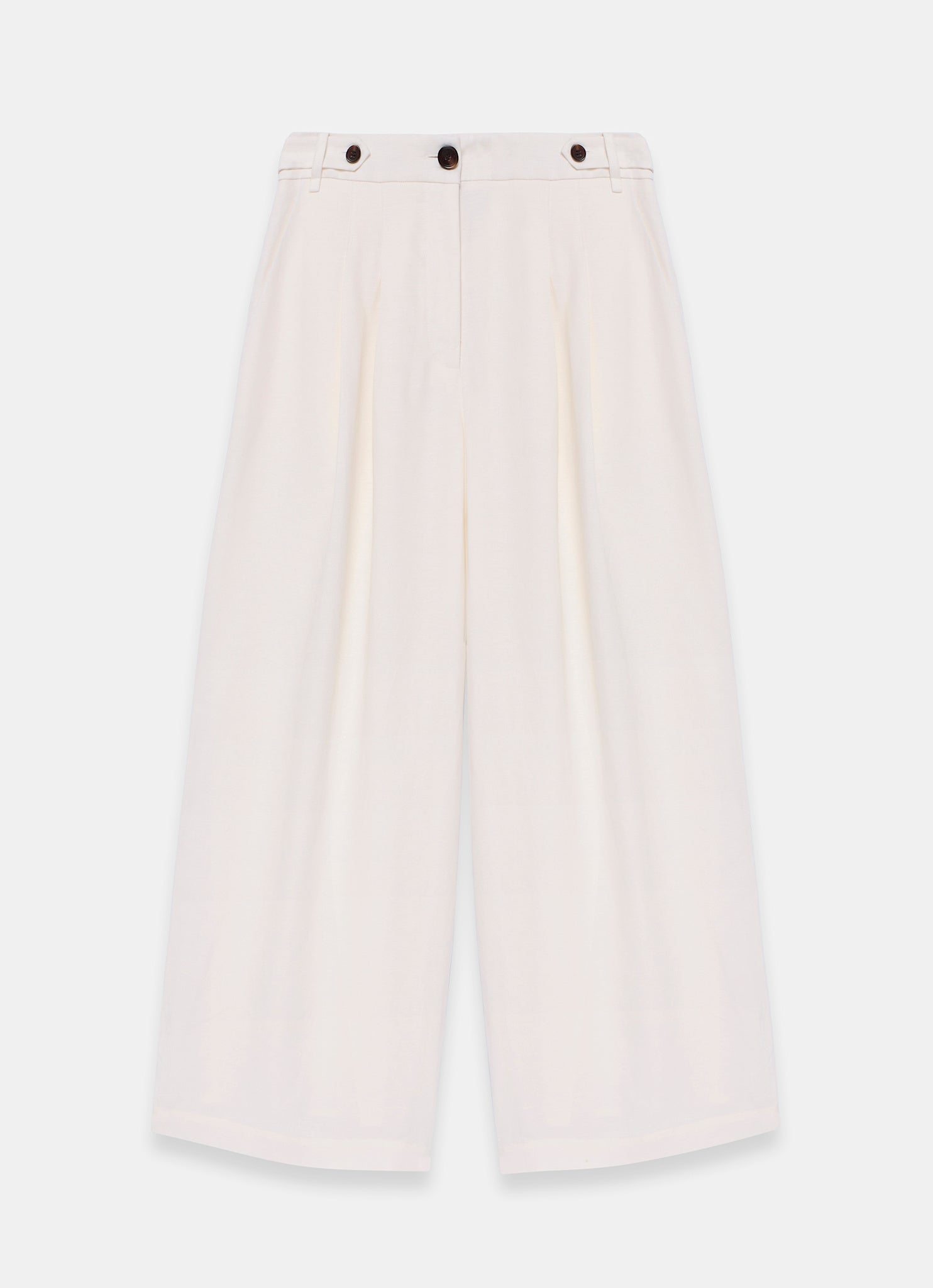 Cream Linen Blend Cropped Trousers