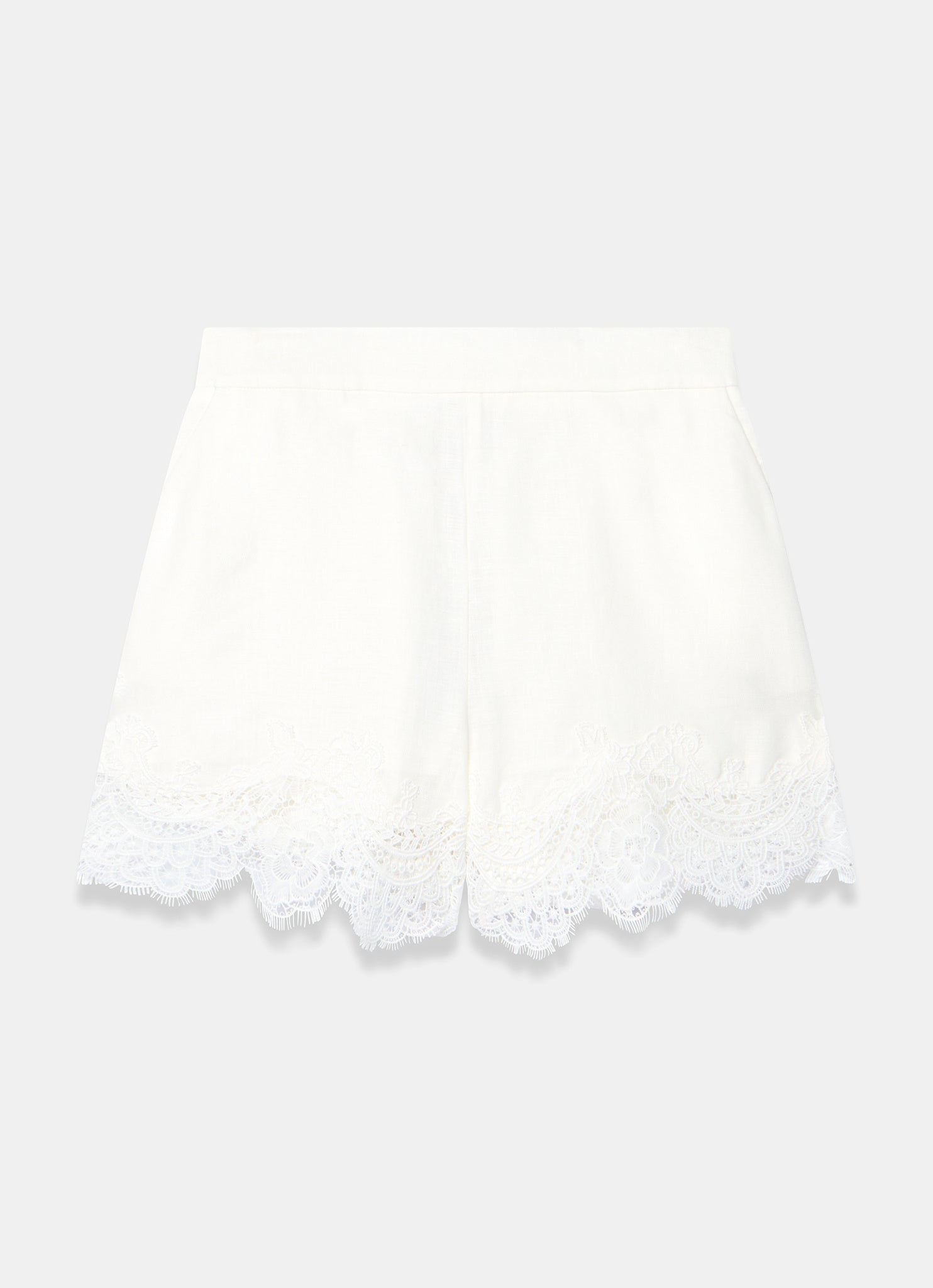 White Linen Lace Trim Shorts