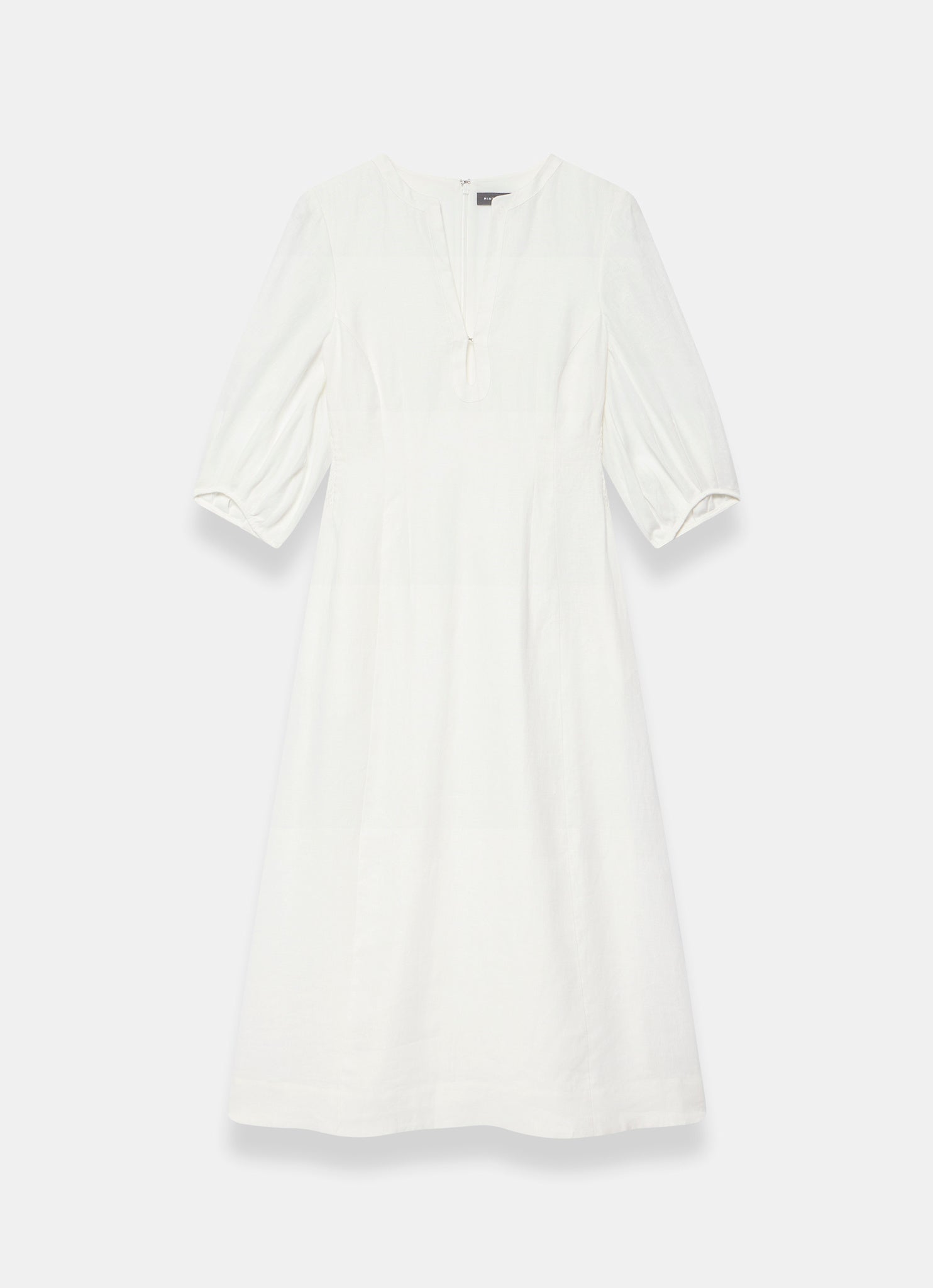 White Linen Puff Sleeve Midi Dress
