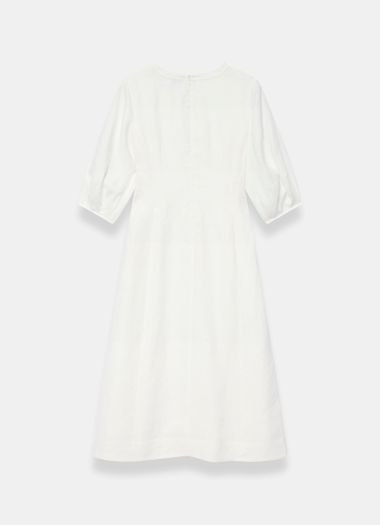 White Linen Puff Sleeve Midi Dress
