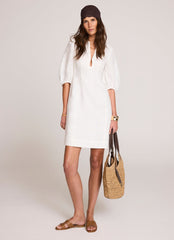 White Linen Puff Sleeve Mini Dress