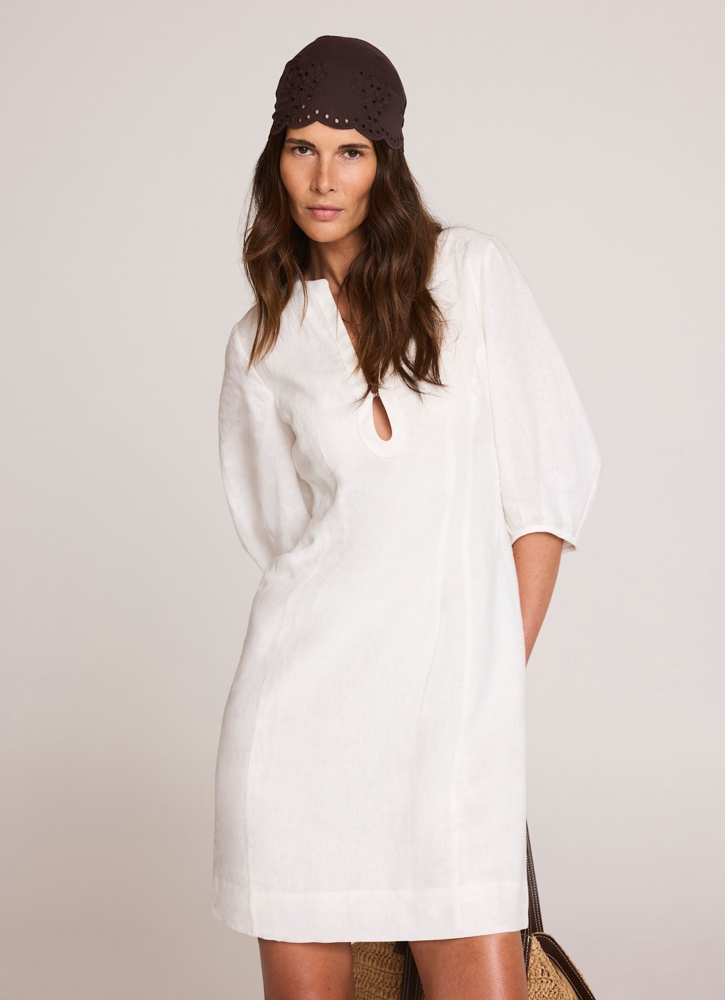 White Linen Puff Sleeve Mini Dress