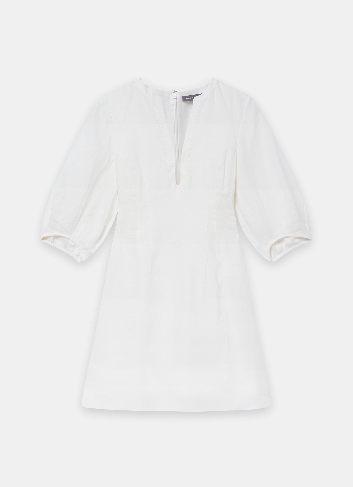 White Linen Puff Sleeve Mini Dress