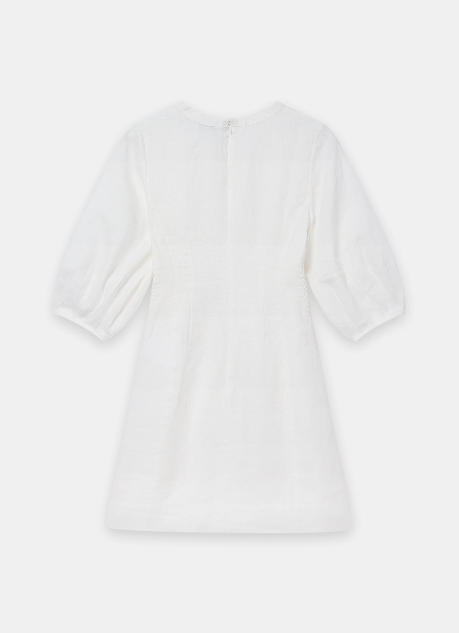 White Linen Puff Sleeve Mini Dress