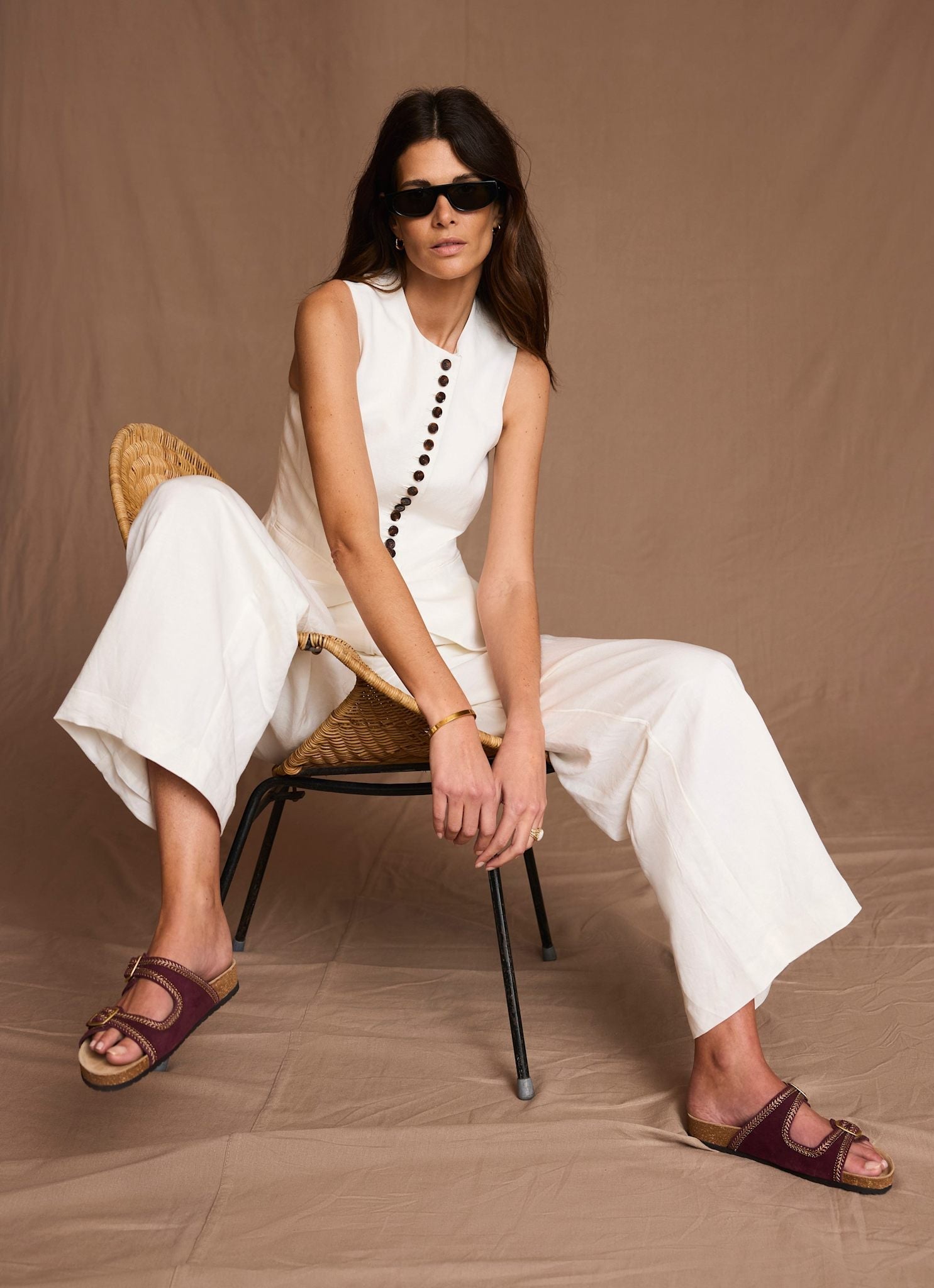 Cream Linen Blend Pleated Wide Leg Trousers