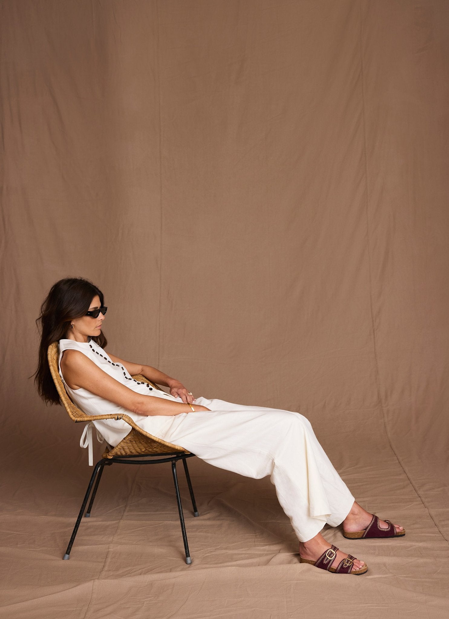 Cream Linen Blend Pleated Wide Leg Trousers