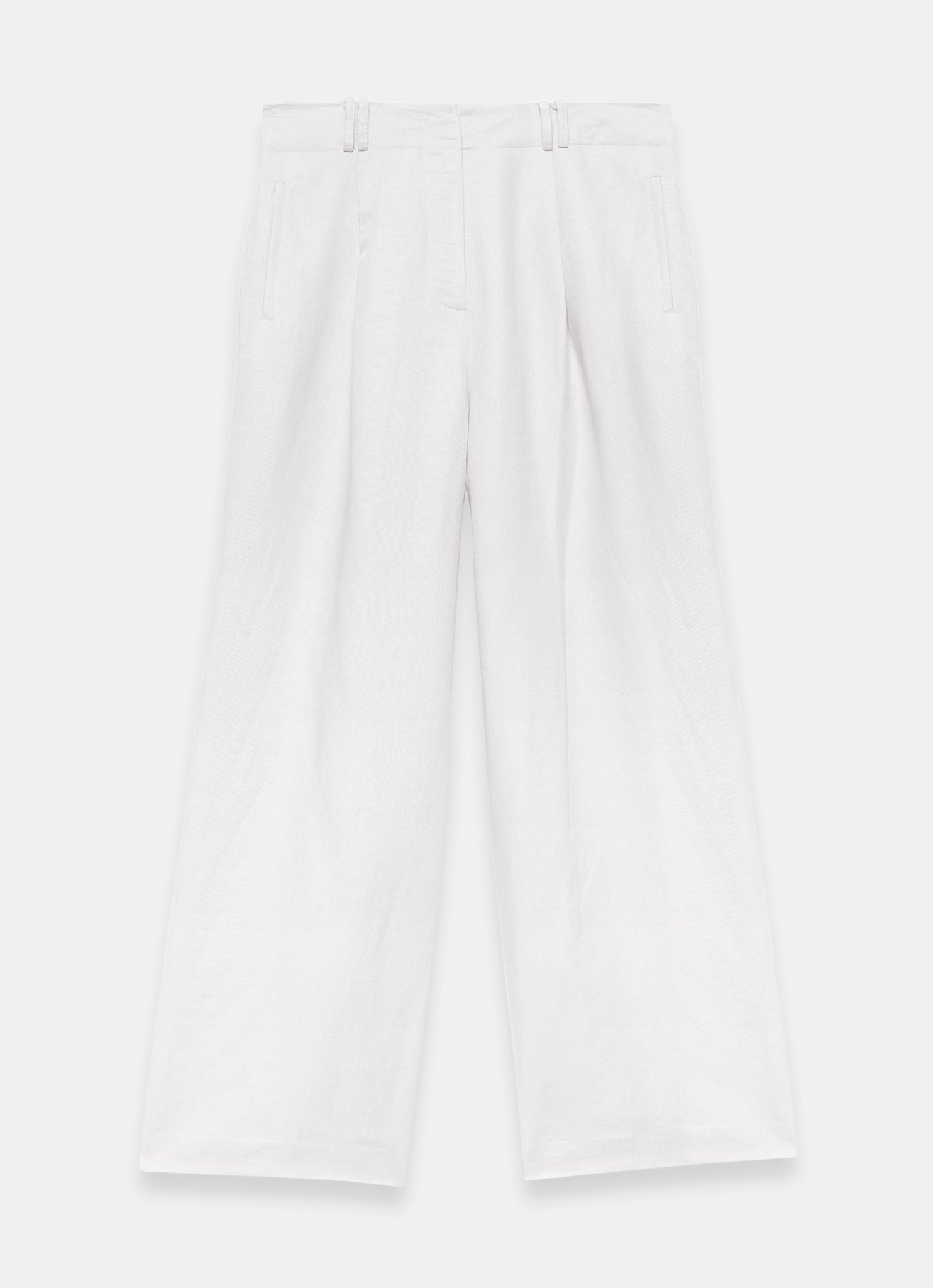 Cream Linen Blend Pleated Wide Leg Trousers