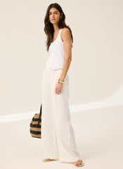 White Linen Scallop Trim Trousers