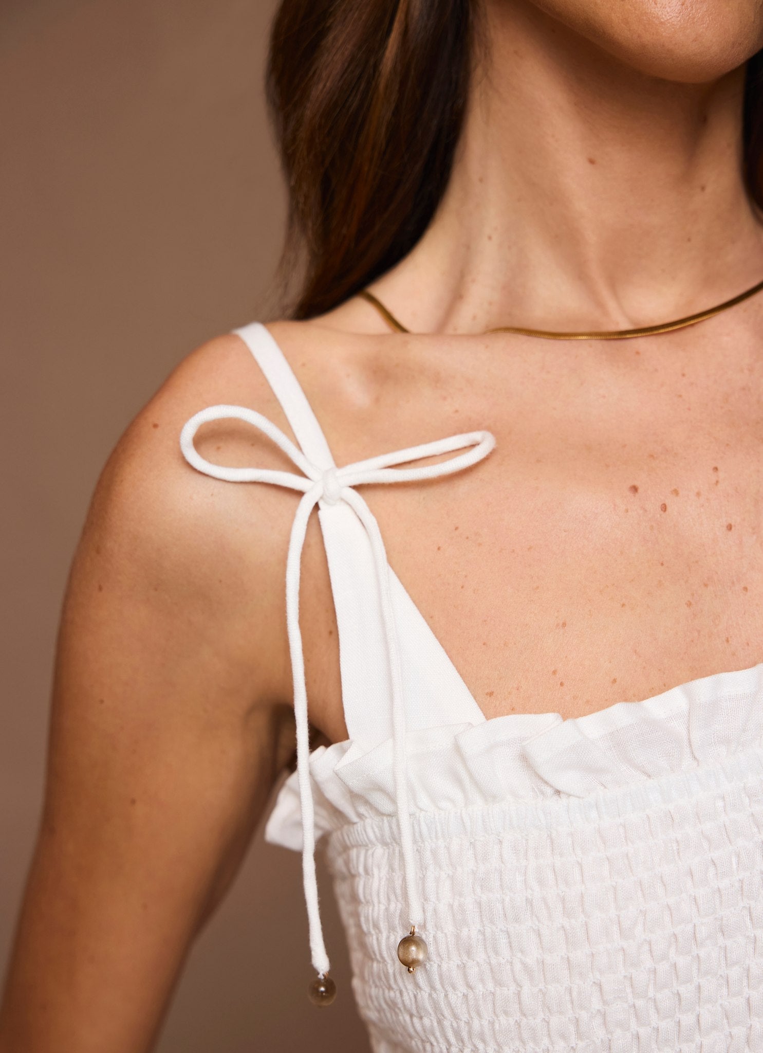 White Linen Shirred Top