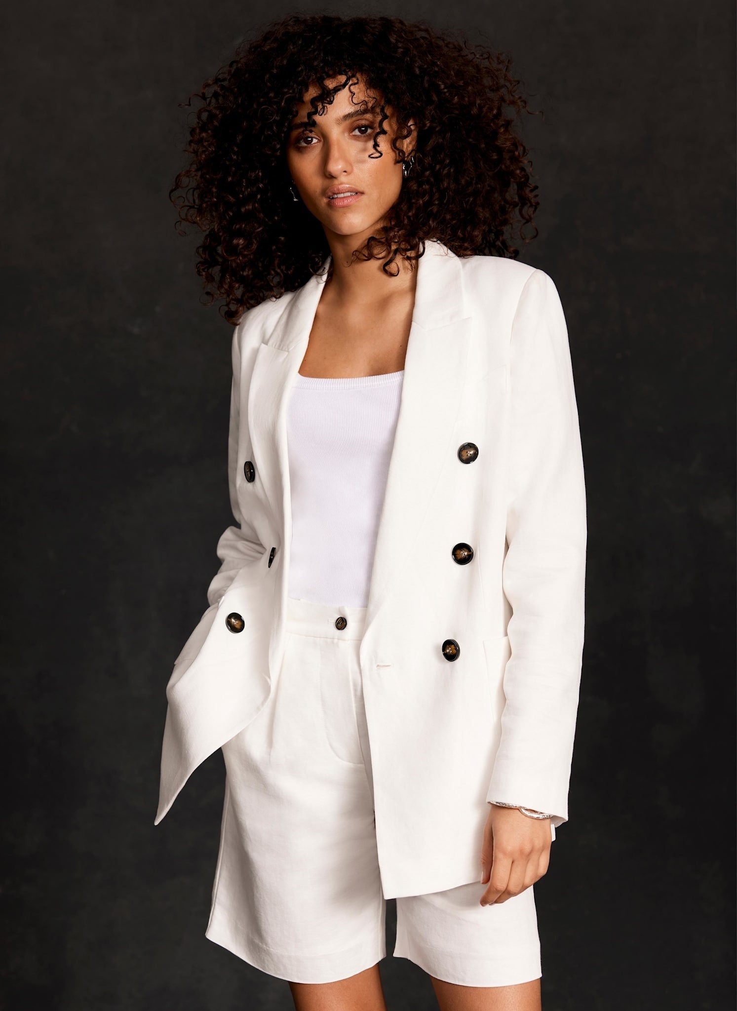 White Linen Blend Tailored Shorts