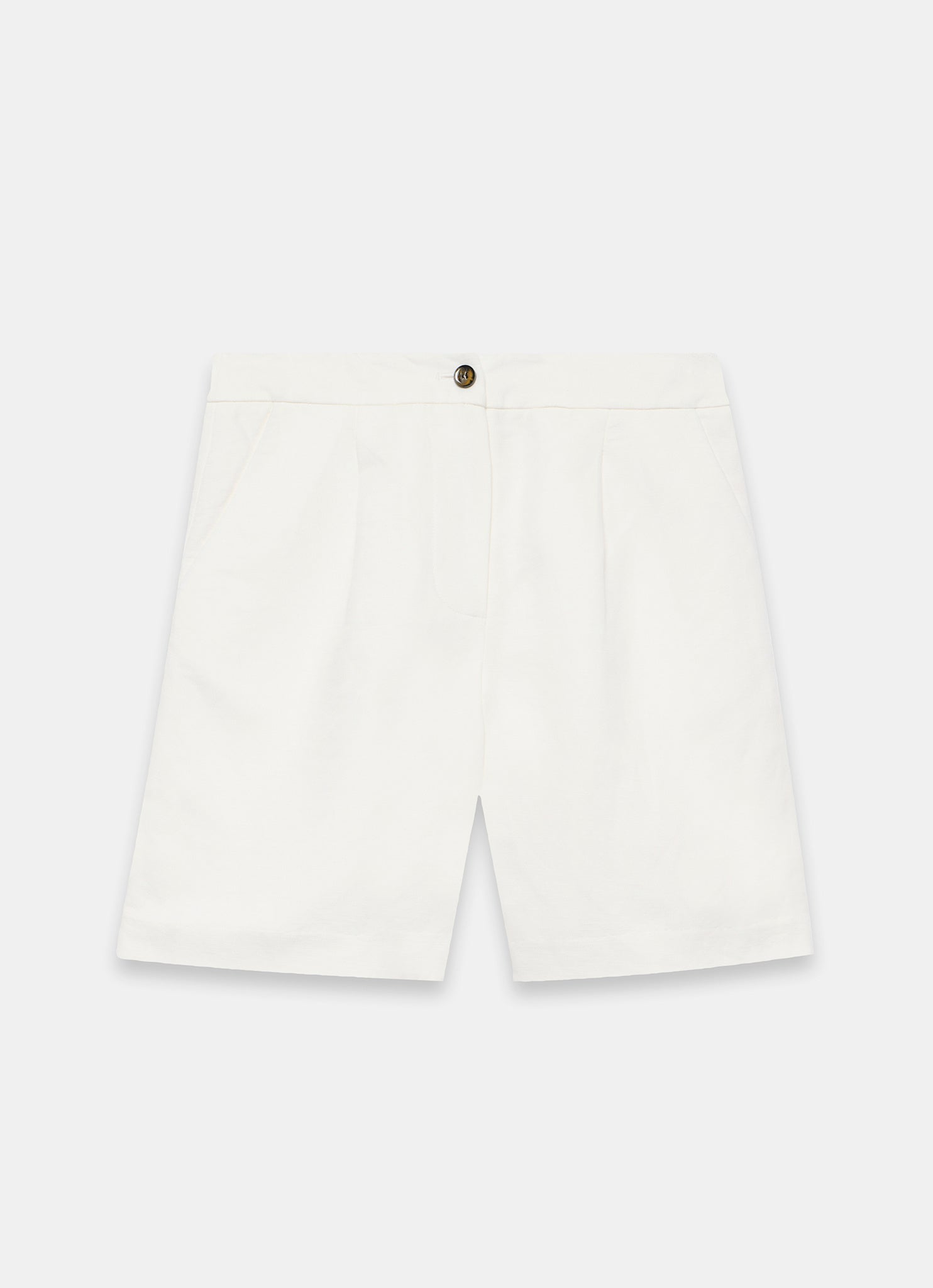 White Linen Blend Tailored Shorts