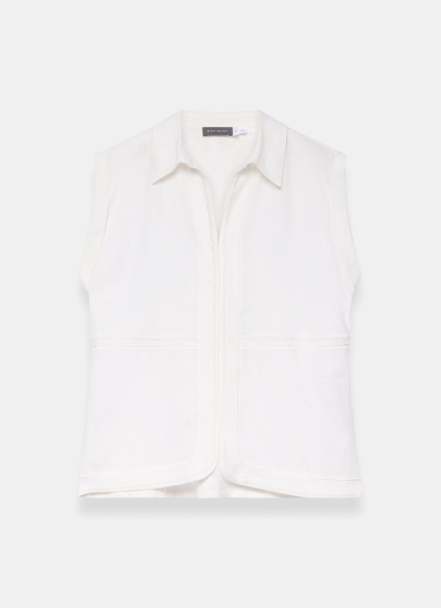 White Linen Sleeveless Shirt