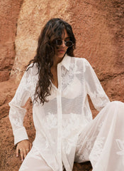White Floral Detail Mesh Shirt