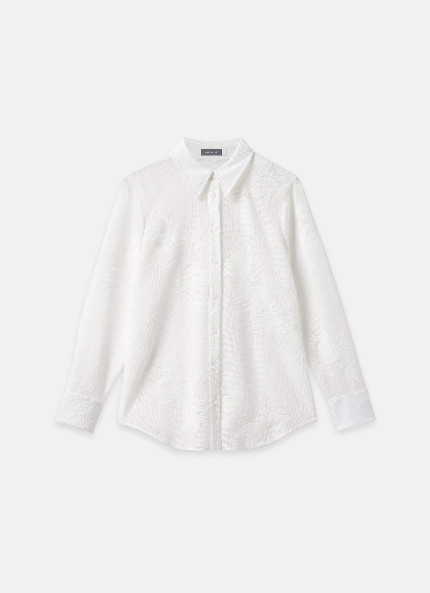 White Floral Detail Mesh Shirt