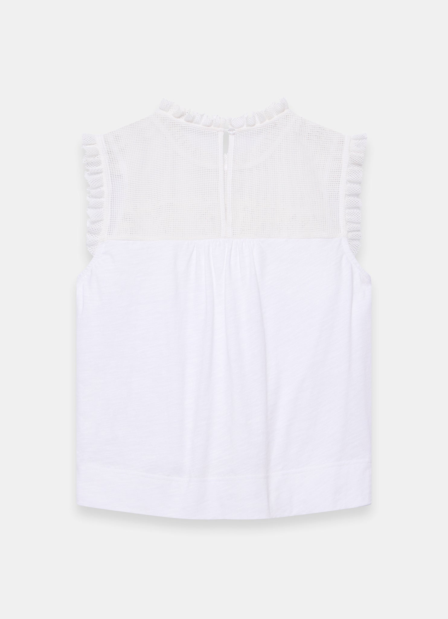 White Cotton Blend Lace Applique Top