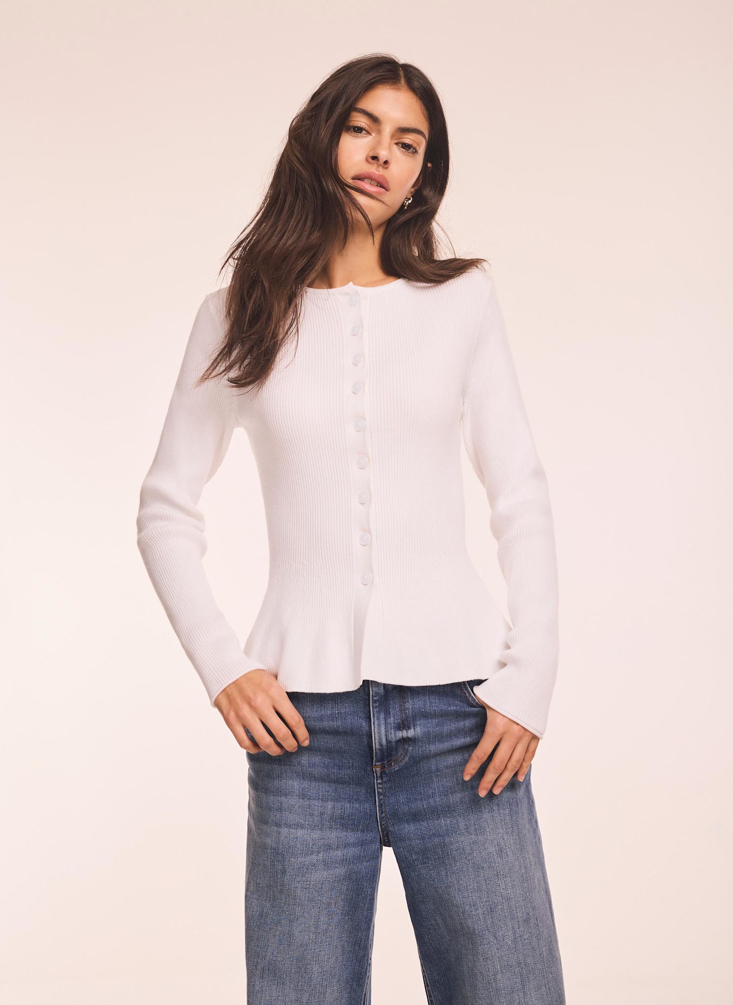 White Peplum Knit Cardigan