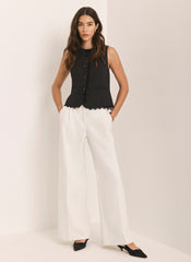 White Pleated Wide Leg Trousers