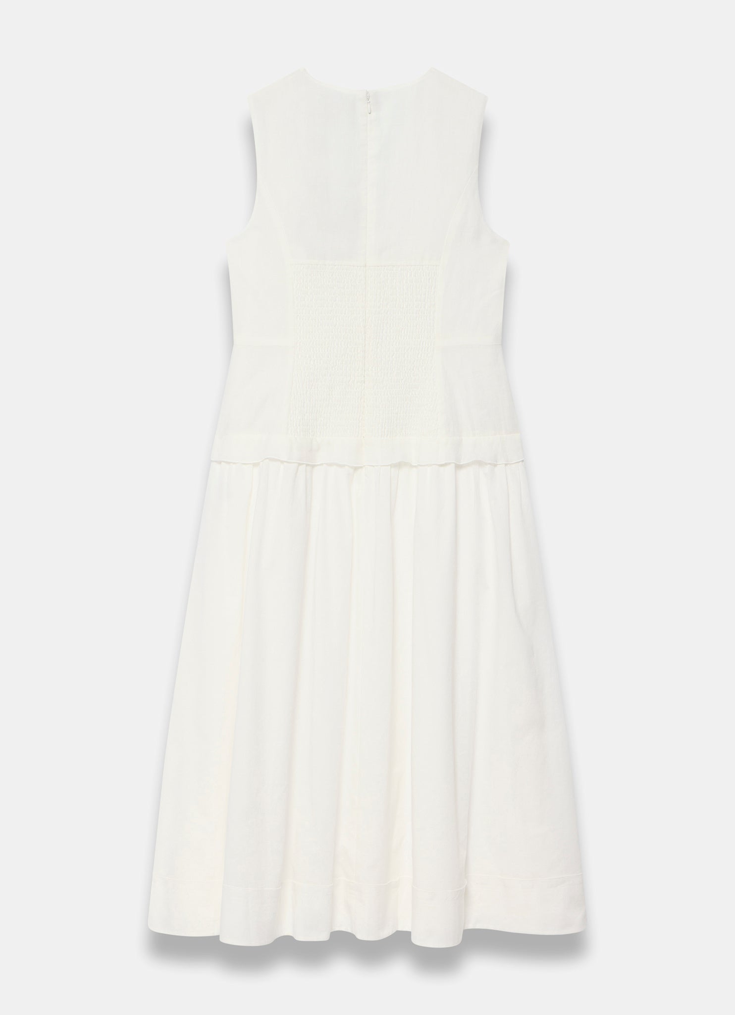 White Ramie Drop Waist Midi Dress