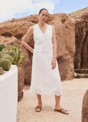White Ramie Lace Detail Top