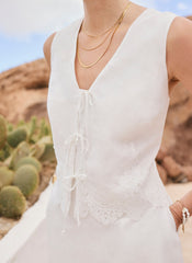 White Ramie Lace Detail Top