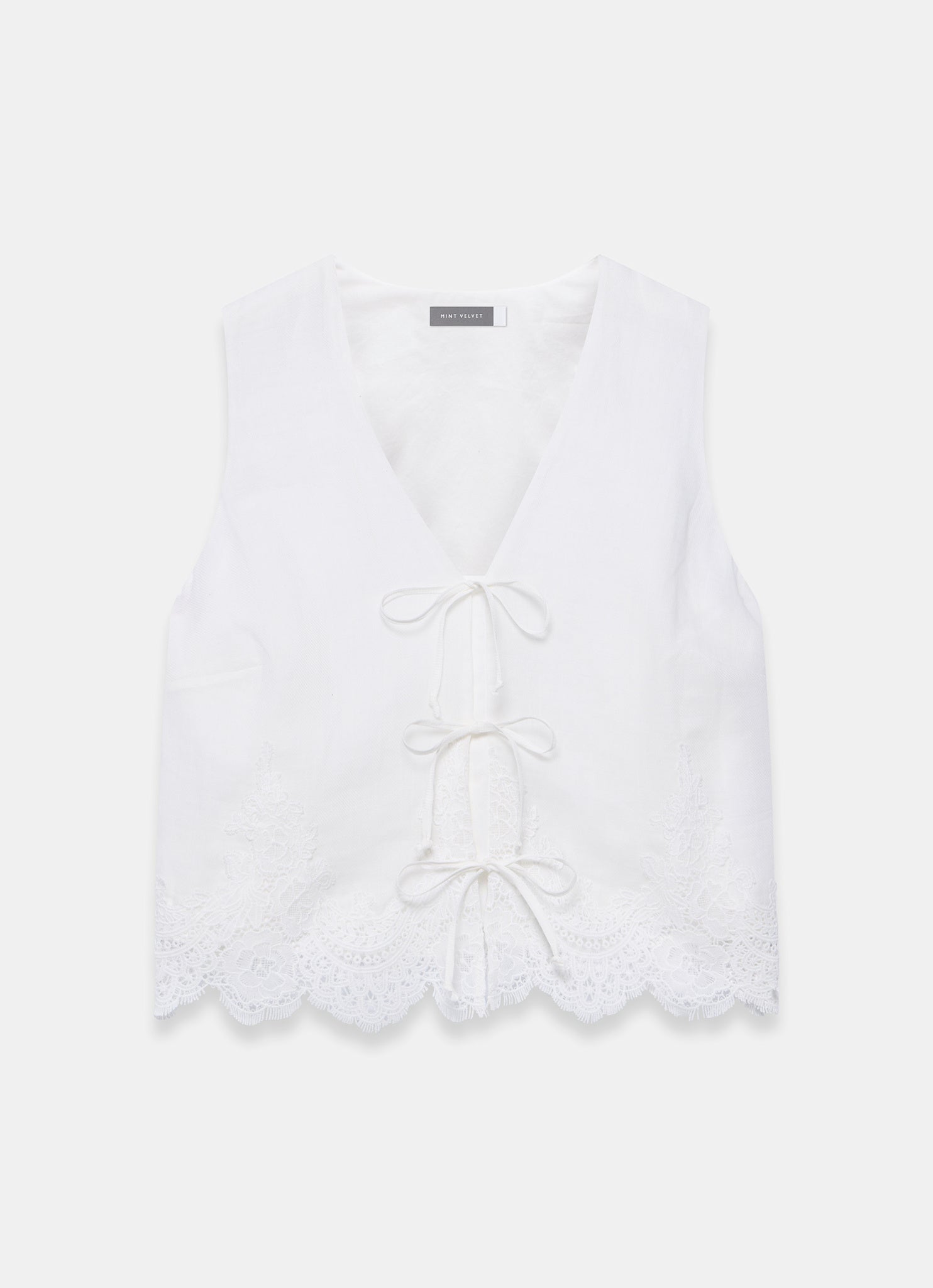 White Ramie Lace Detail Top