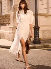 White Lace Detail Ramie Midi Dress