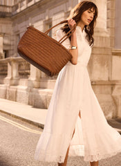 White Lace Detail Ramie Midi Dress